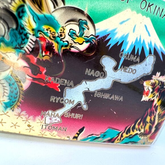 Enamel Cigarette Case Memory Of Okinawa Japan Map 3.75" Silver Tone Vintage - Picture 5 of 10